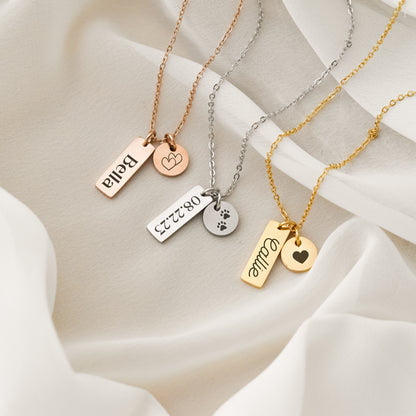 Dainty Custom Text Tag Necklace + Disc Charm