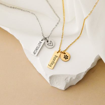 Dainty Custom Text Tag Necklace + Disc Charm