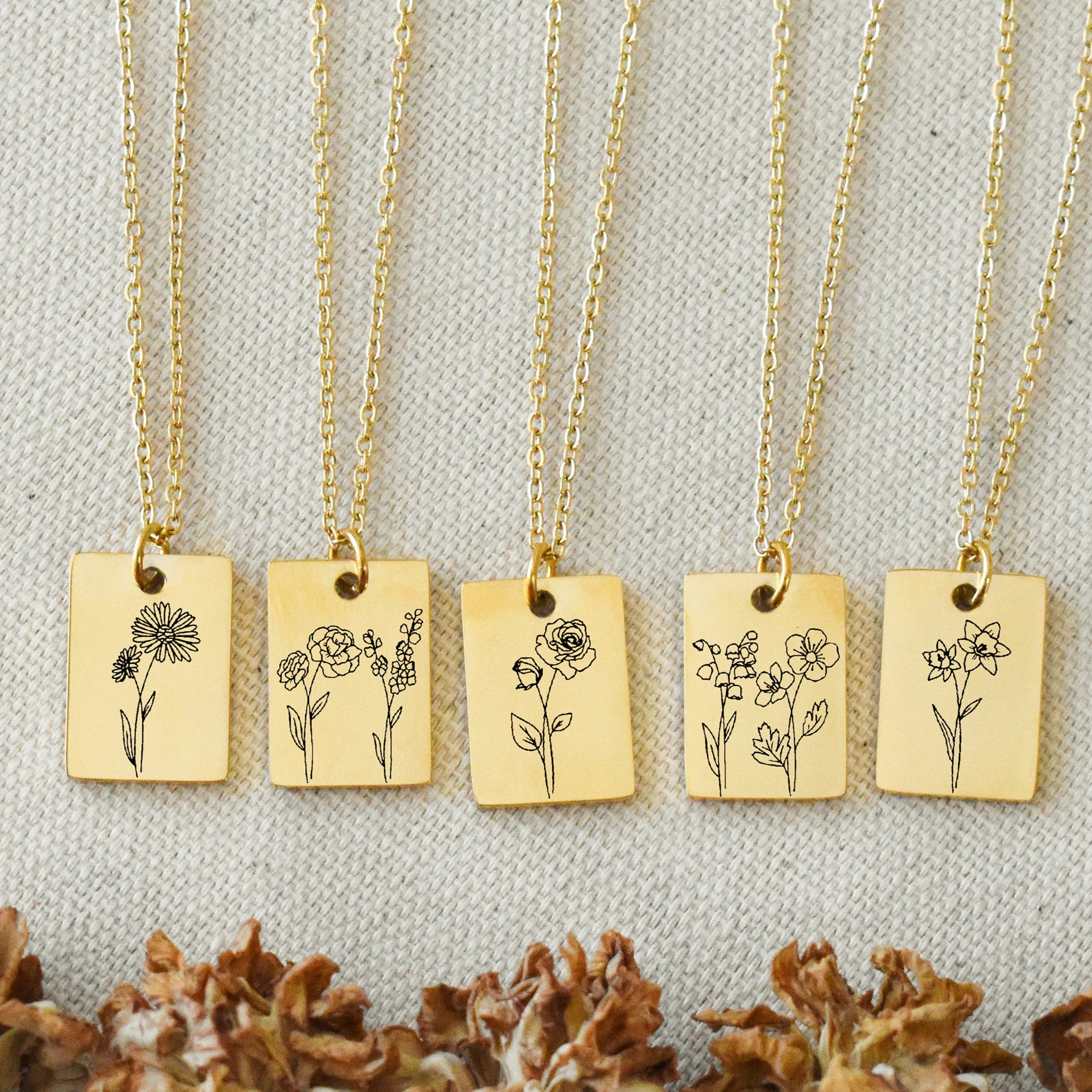 Birth Flower Necklace 14k Gold Plated Birthstone Meaningful Jewelry –  Serendipity
