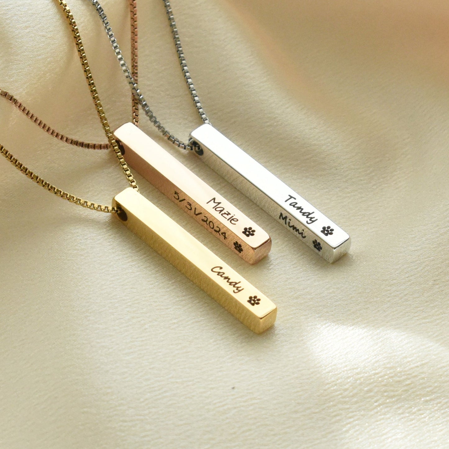 Pet Name Bar Necklace With Box Chain