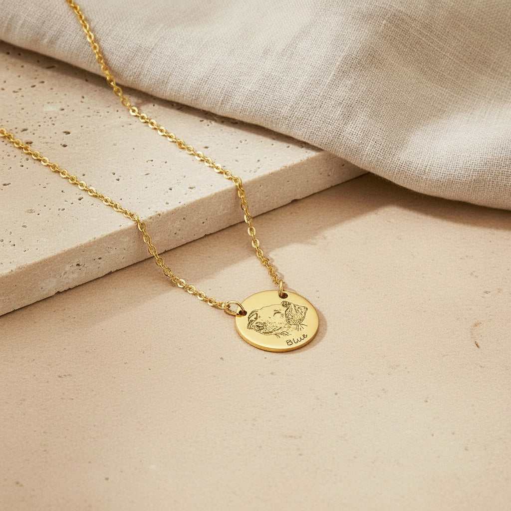 Pet Portrait With Name Necklace