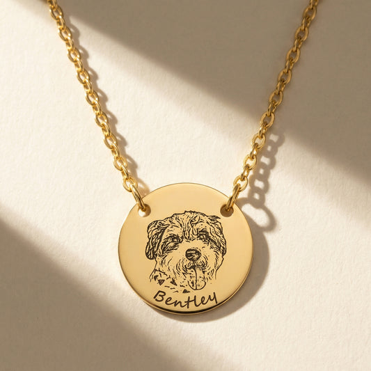 Pet Portrait With Name Necklace