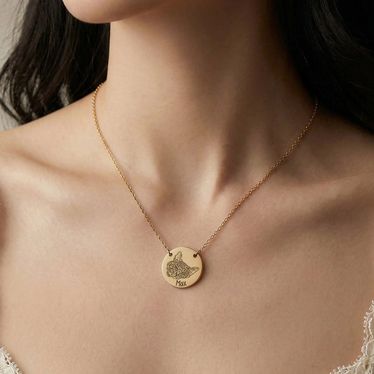 Pet Portrait With Name Necklace