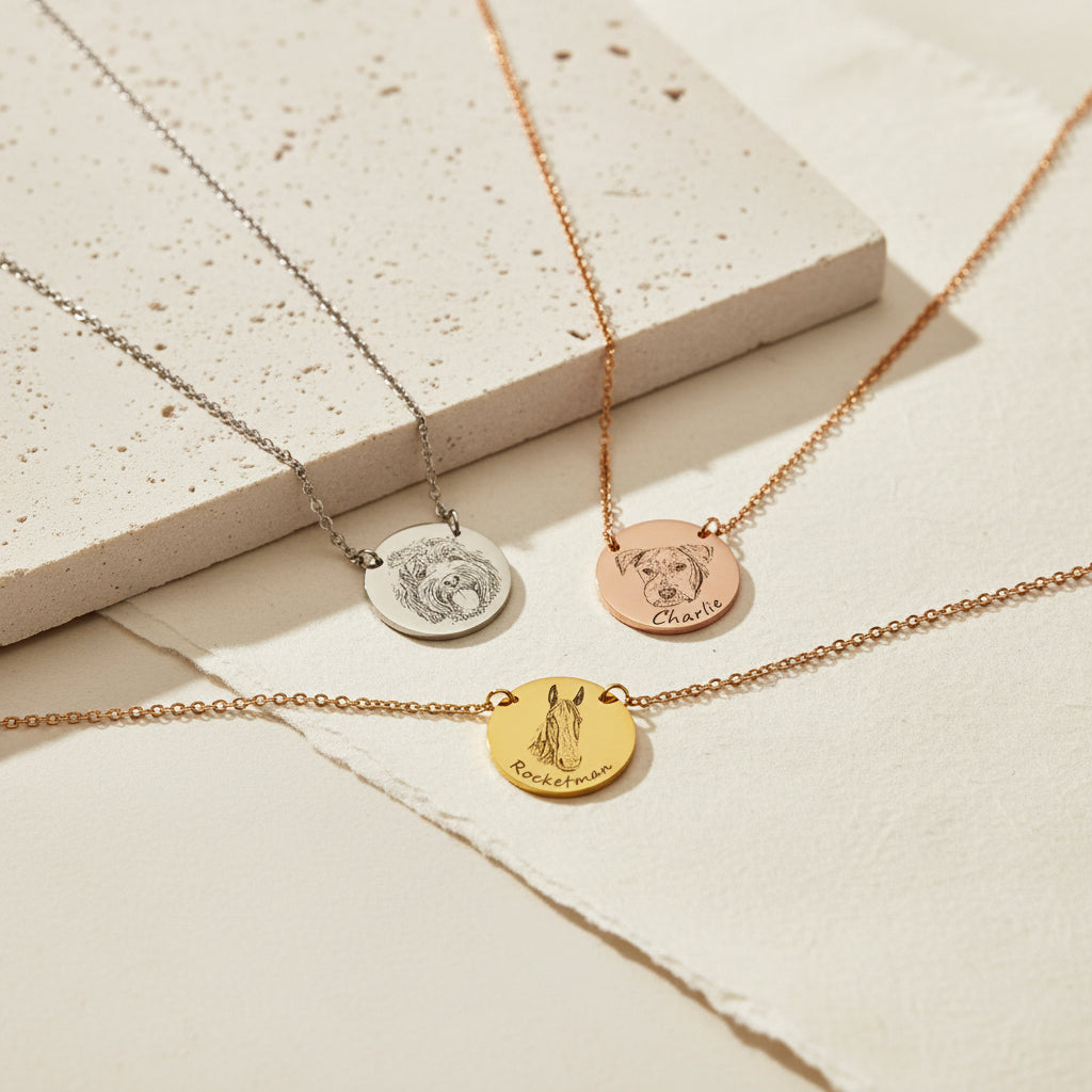 Pet Portrait With Name Necklace