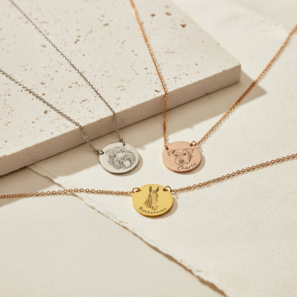 Pet Portrait With Name Necklace