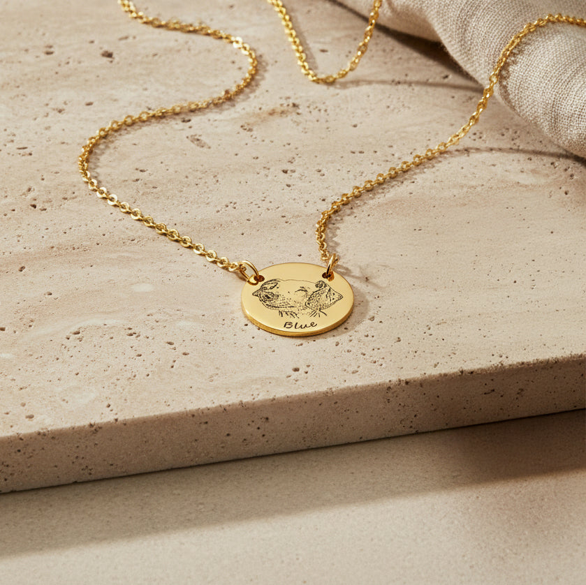 Pet Portrait With Name Necklace