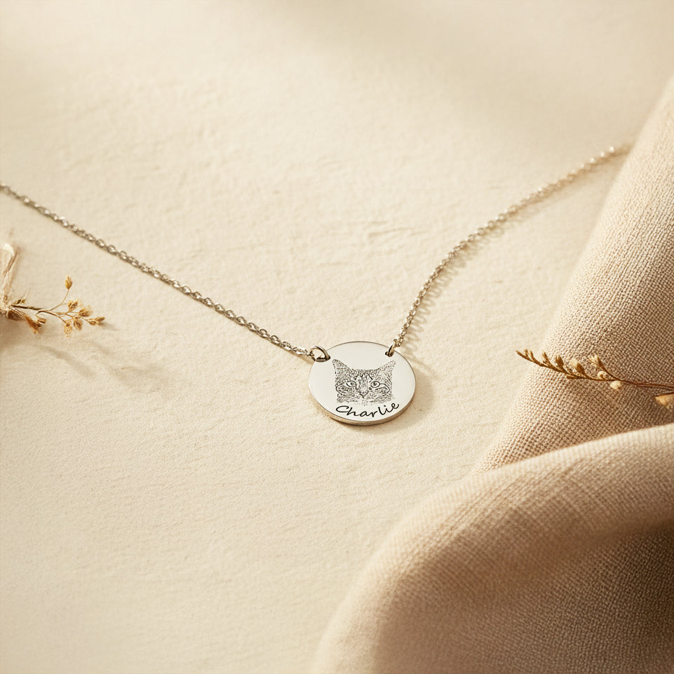 Pet Portrait With Name Necklace