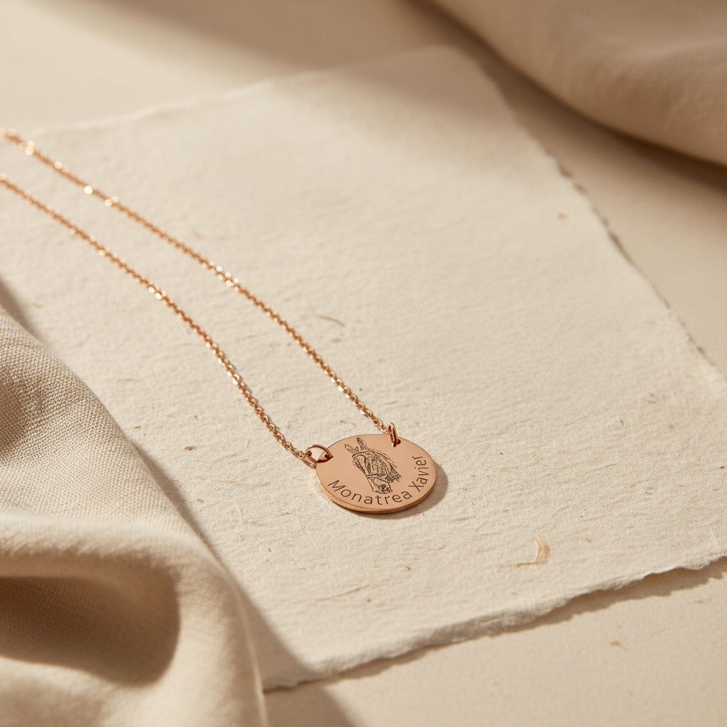 Pet Portrait With Name Necklace