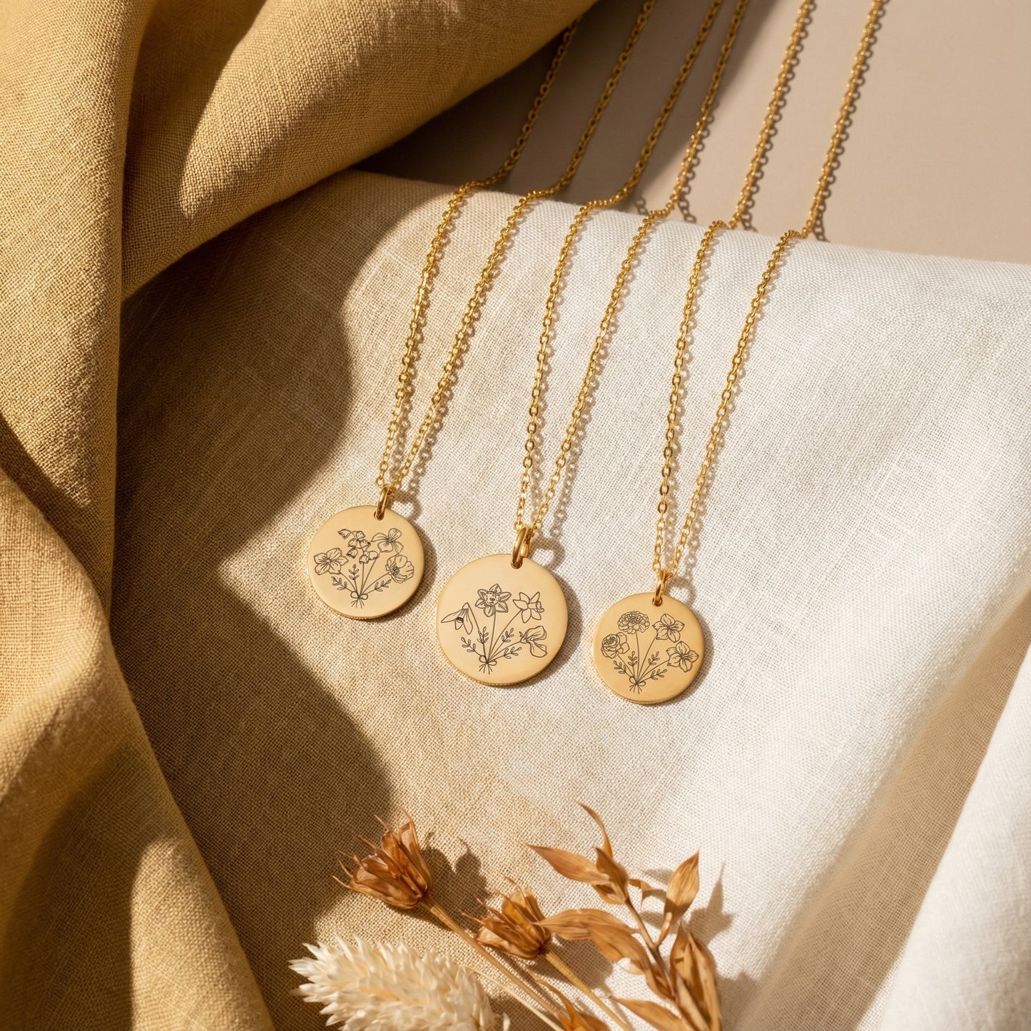 Personalized Birth Month Flower Bouquet Necklace