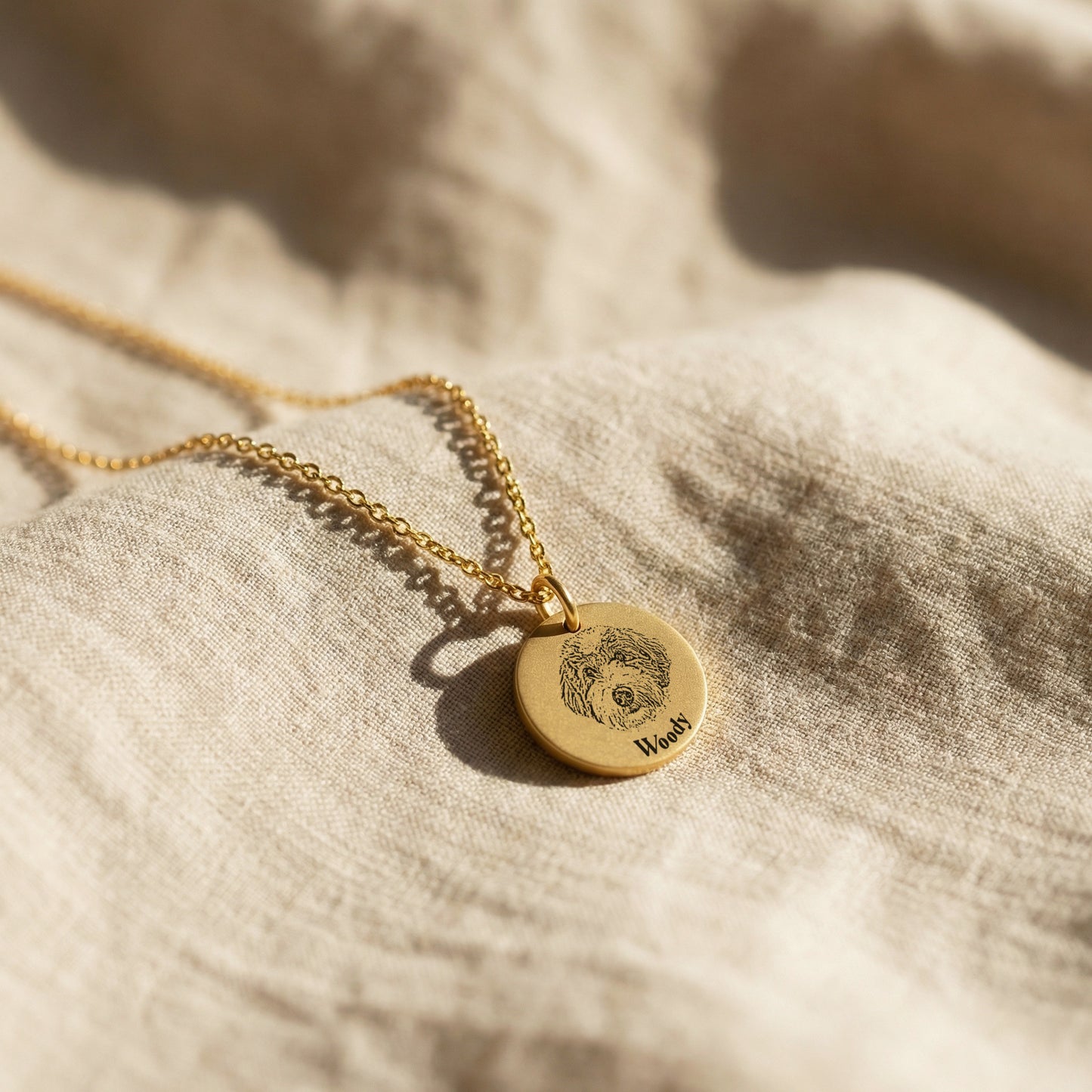 Custom Pet Portrait & Name Engraved Disc Necklace
