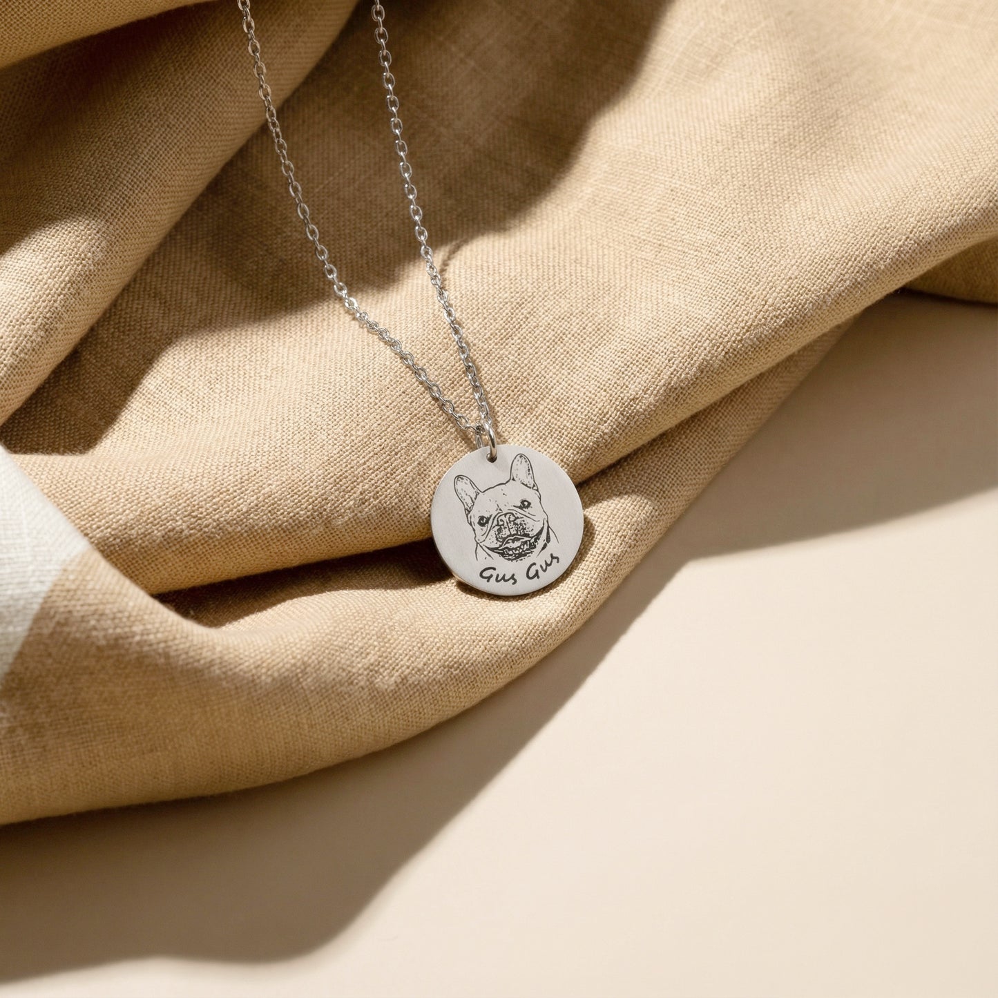 Custom Pet Portrait & Name Engraved Disc Necklace