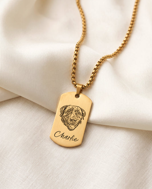 Hand-Drawn Pet Portrait Dog Tag Necklace
