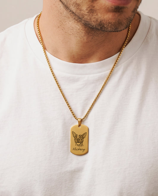 Hand-Drawn Pet Portrait Dog Tag Necklace
