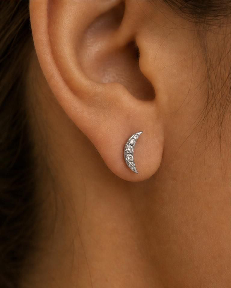 Pavé Crescent Moon Threadless Flat Back