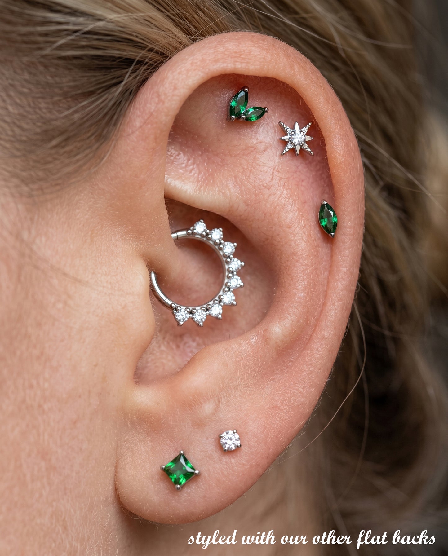 The Emerald Marquise Flat Back Stud