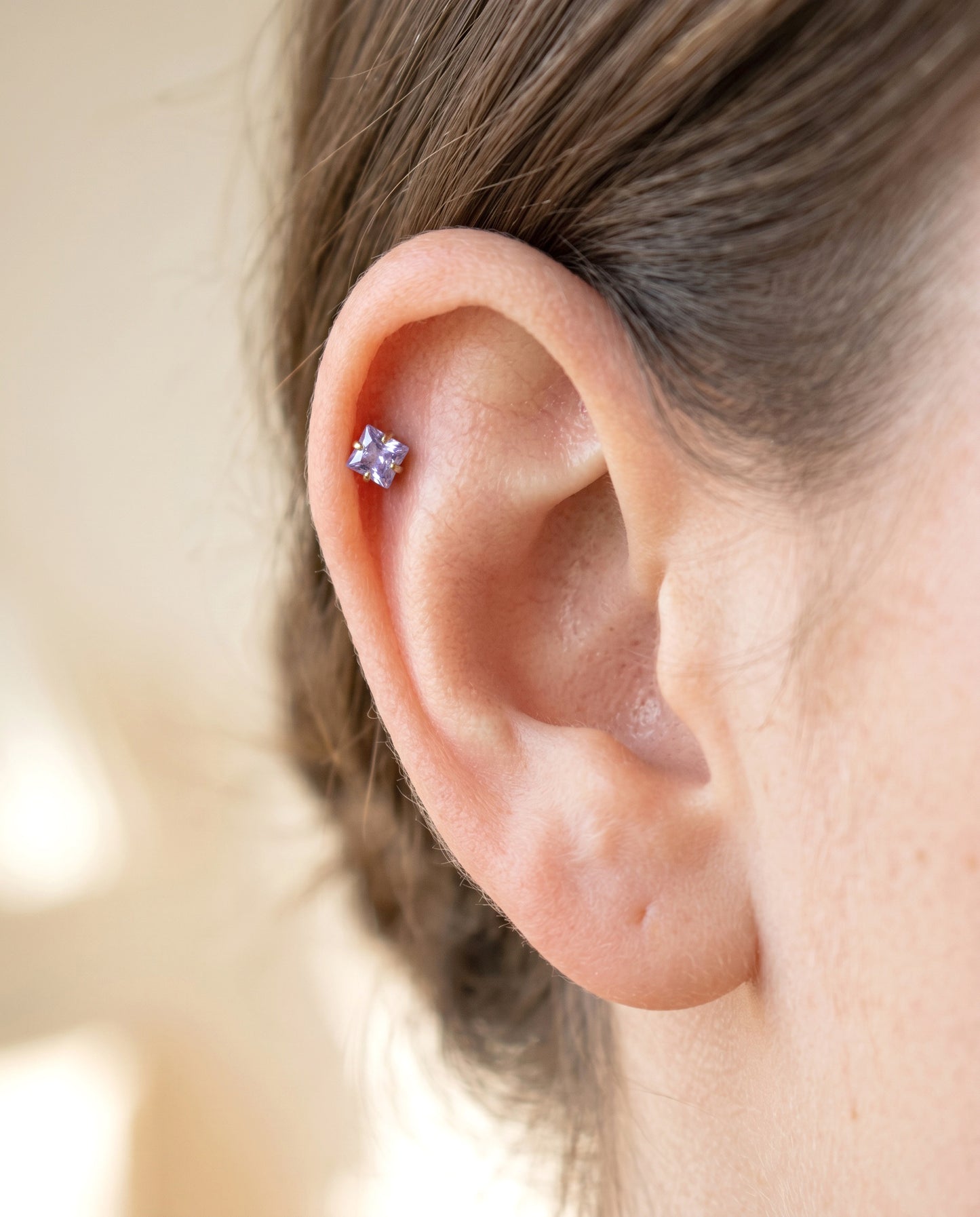 3mm Amethyst Princess Cut Threadless Labret