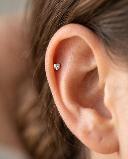 3mm CZ Heart Threadless Flat Back Stud