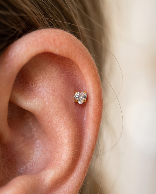 3mm CZ Heart Threadless Flat Back Stud
