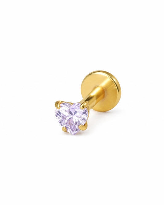 3mm Amethyst Heart Threadless Flat Back Stud