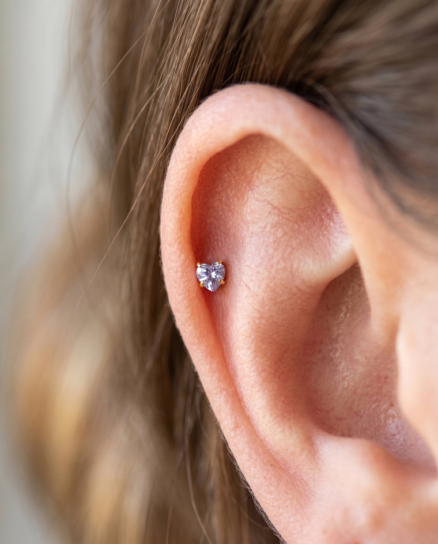 3mm Amethyst Heart Threadless Flat Back Stud