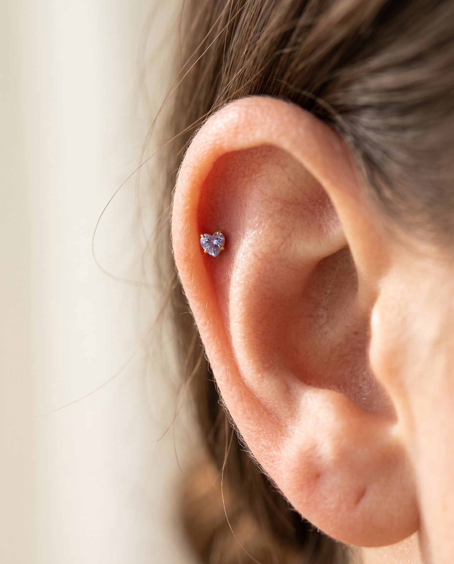 3mm Amethyst Heart Threadless Flat Back Stud