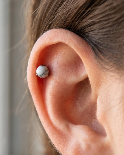 White Howlite Ball Internally Threaded Stud