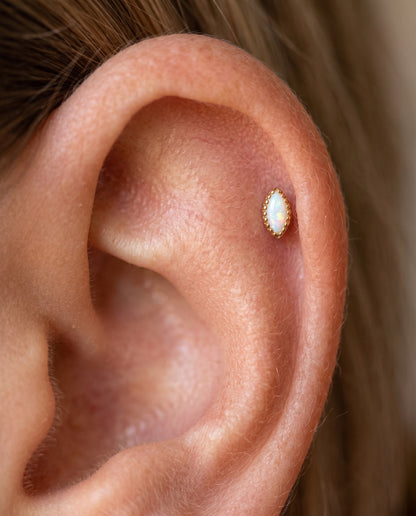 Marquise White Opal Stud