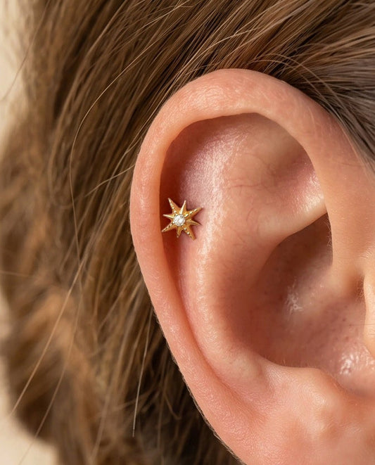 Dainty Crystal Starburst Threadless Labret