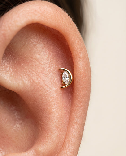 CZ Marquise Crescent Moon Internally Threaded
