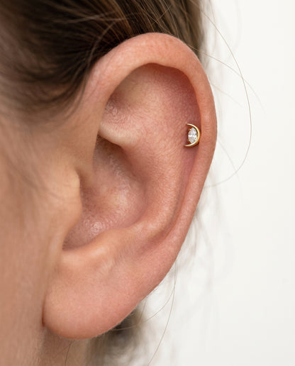 CZ Marquise Crescent Moon Internally Threaded