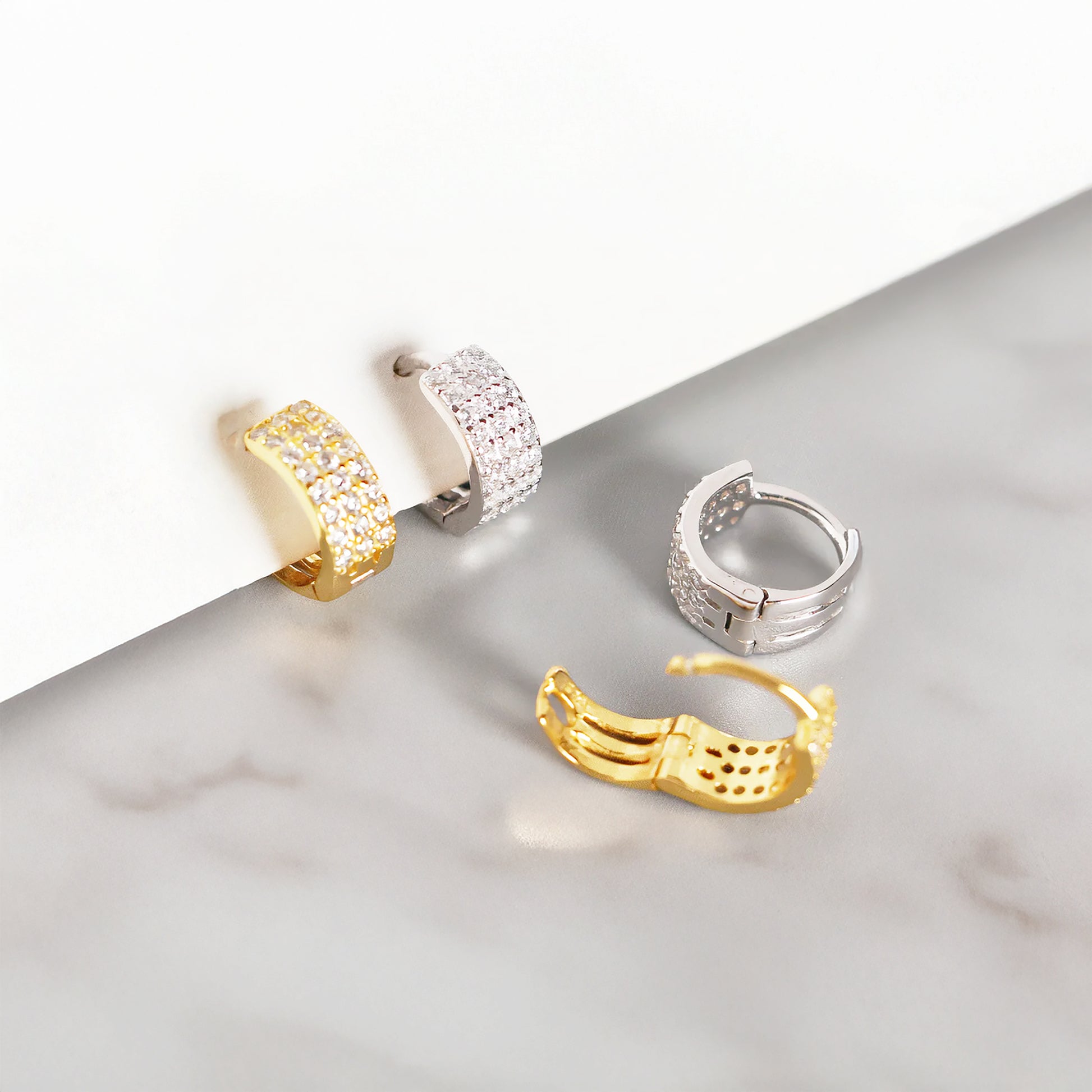 petite mini pave hoop cz earrings in sterling silver and gold vermeil