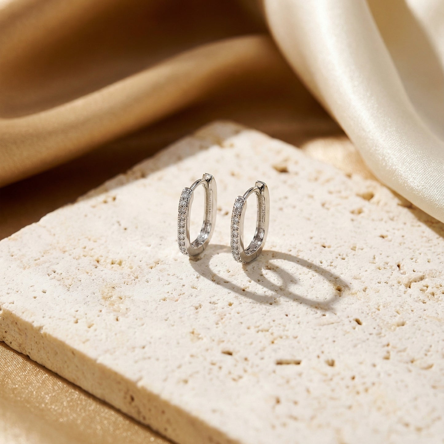Rectangle Pave Hoop Earrings