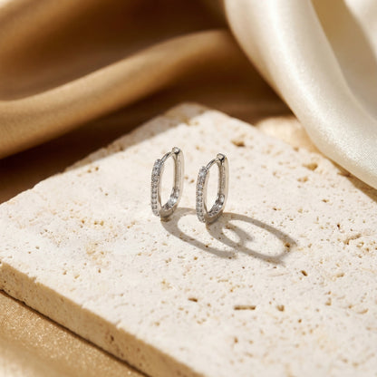 Rectangle Pave Hoop Earrings