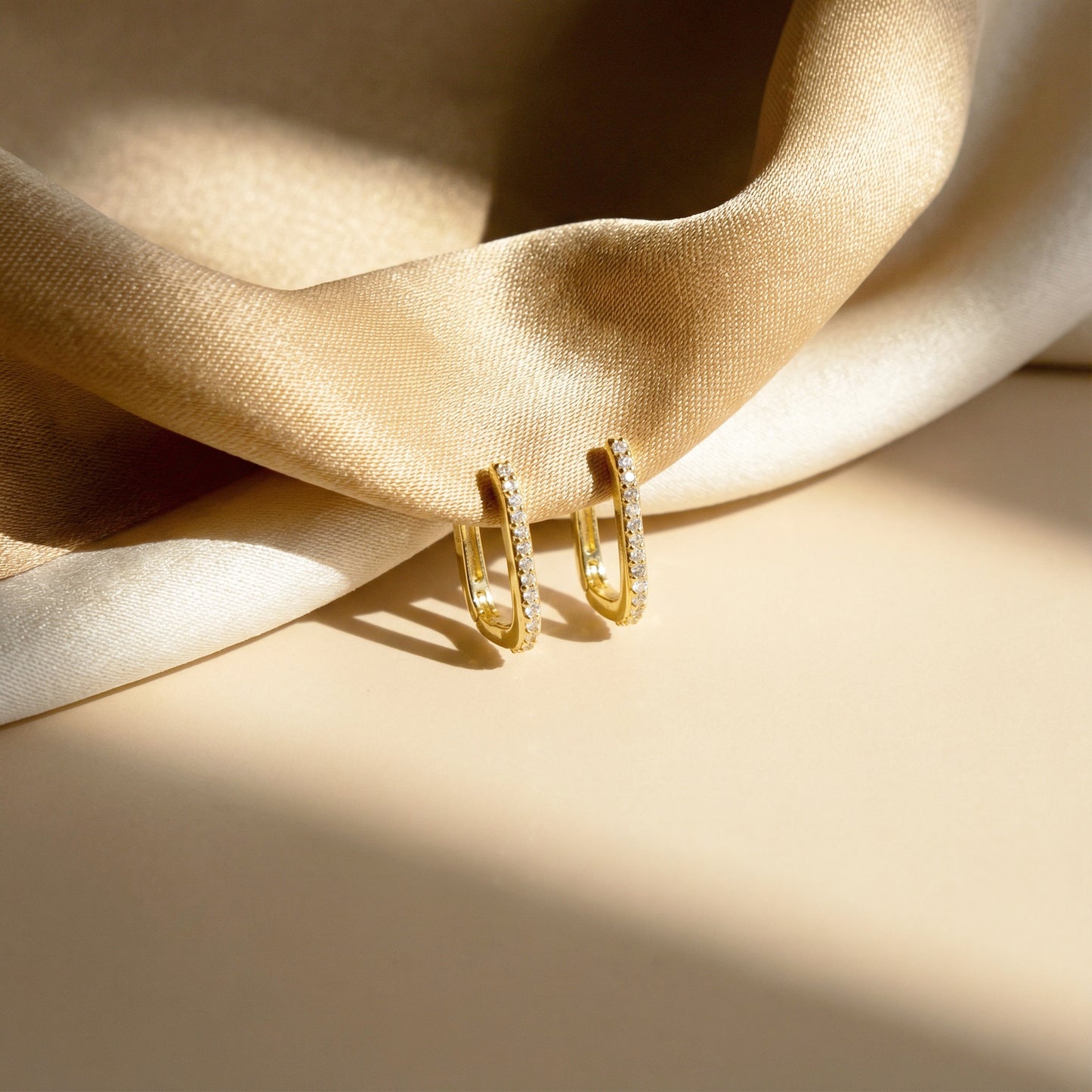 Rectangle Pave Hoop Earrings