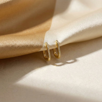 Rectangle Pave Hoop Earrings