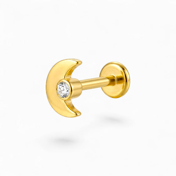 Cresent Moon CZ Titanium Flat Back Stud