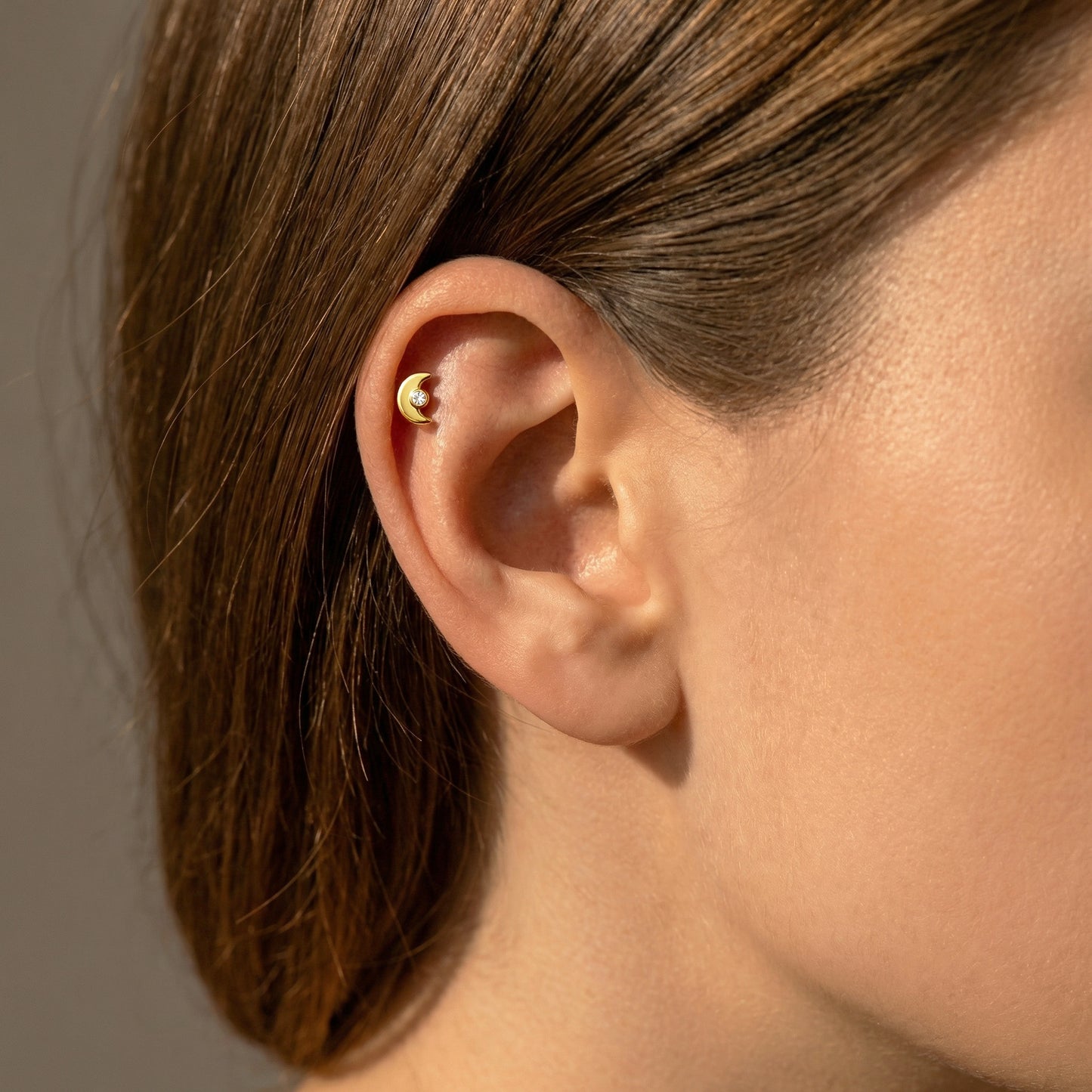 Cresent Moon CZ Titanium Flat Back Stud