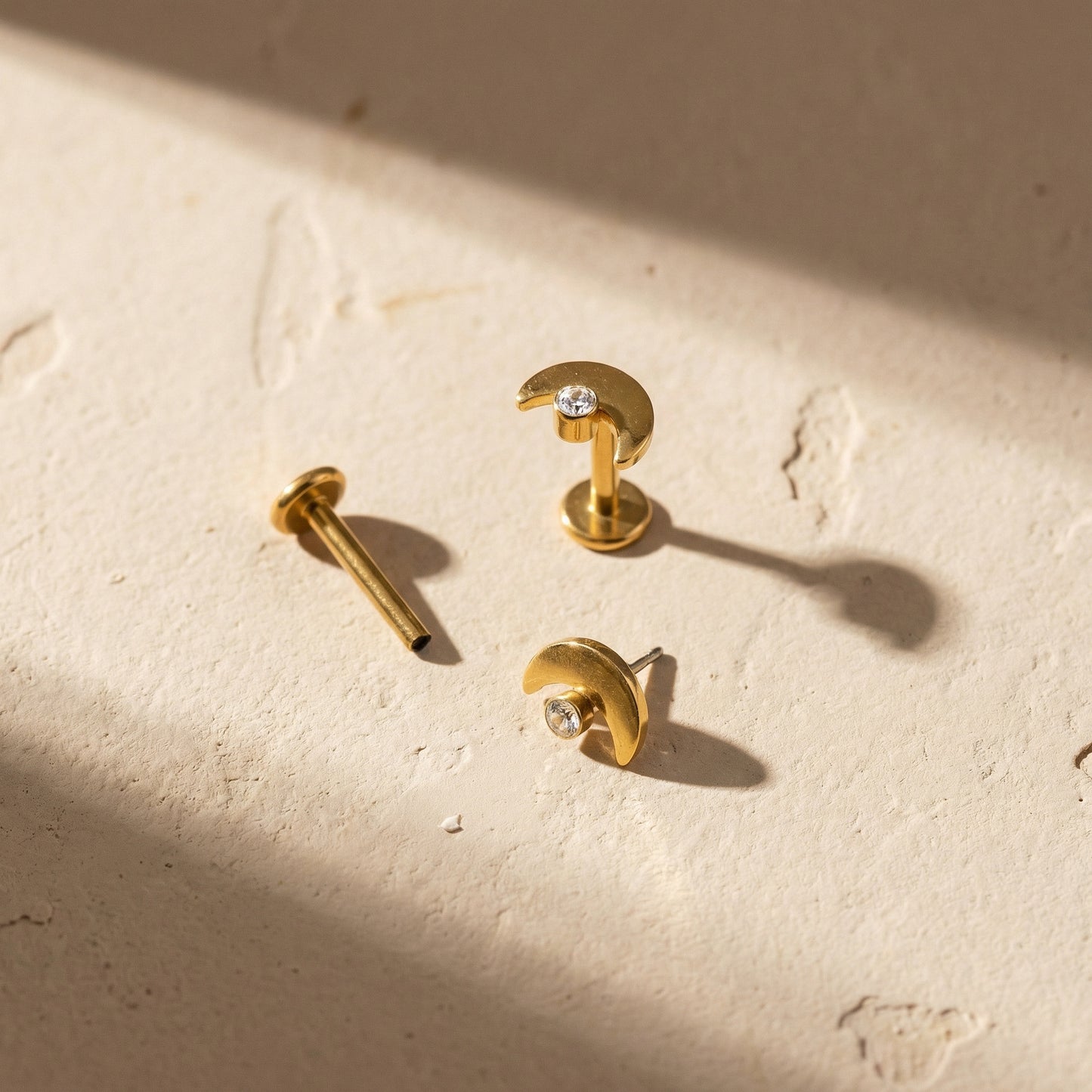 Cresent Moon CZ Titanium Flat Back Stud