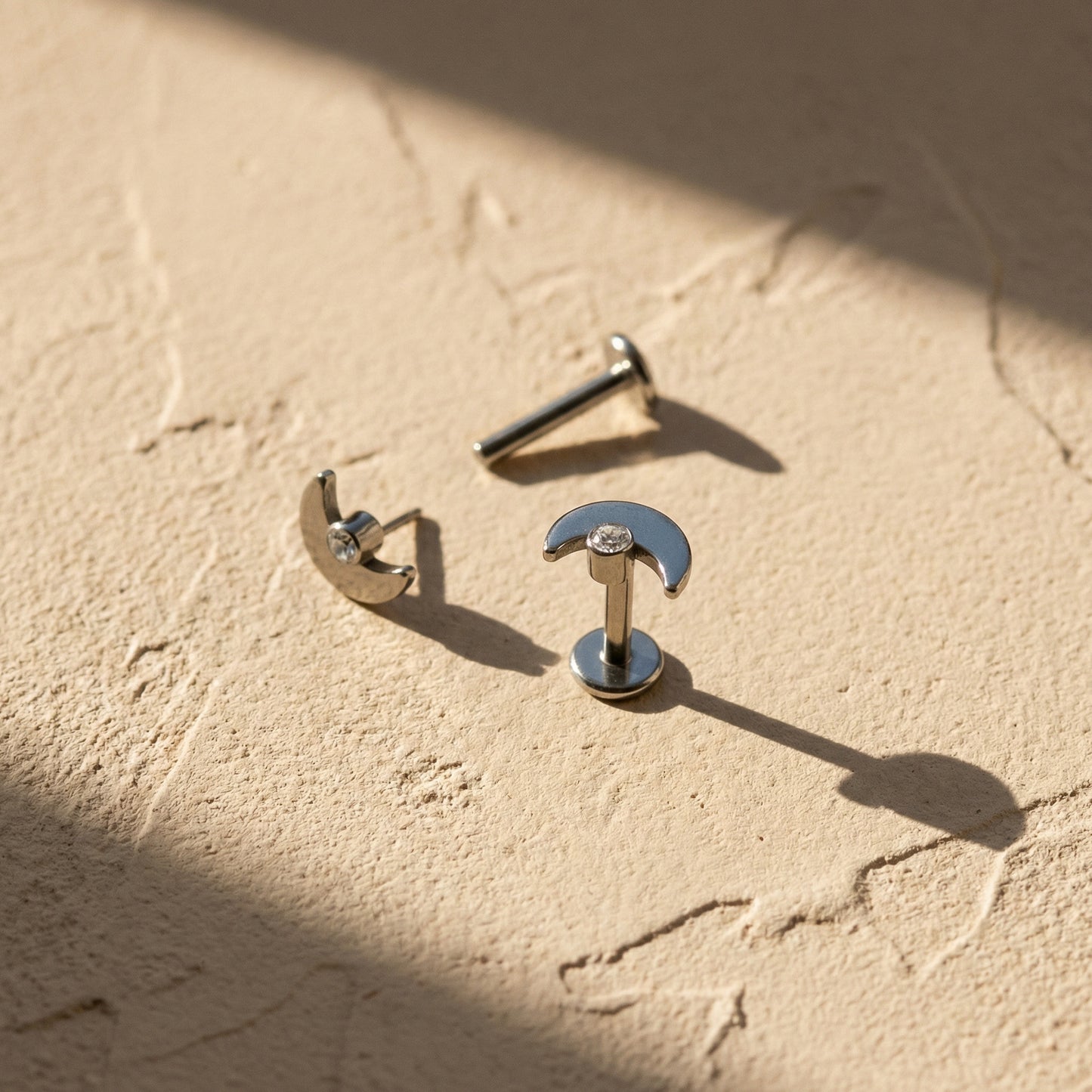 Cresent Moon CZ Titanium Flat Back Stud