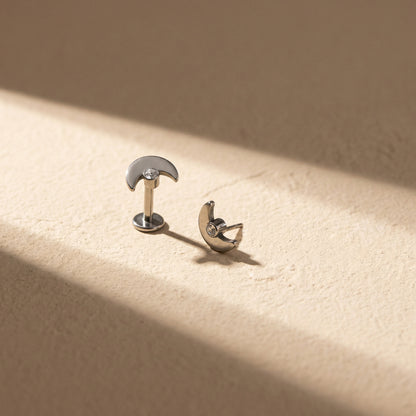 Cresent Moon CZ Titanium Flat Back Stud
