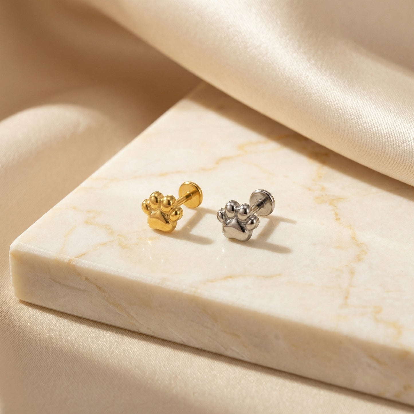 Paw Titanium Threadless Flat Back Stud