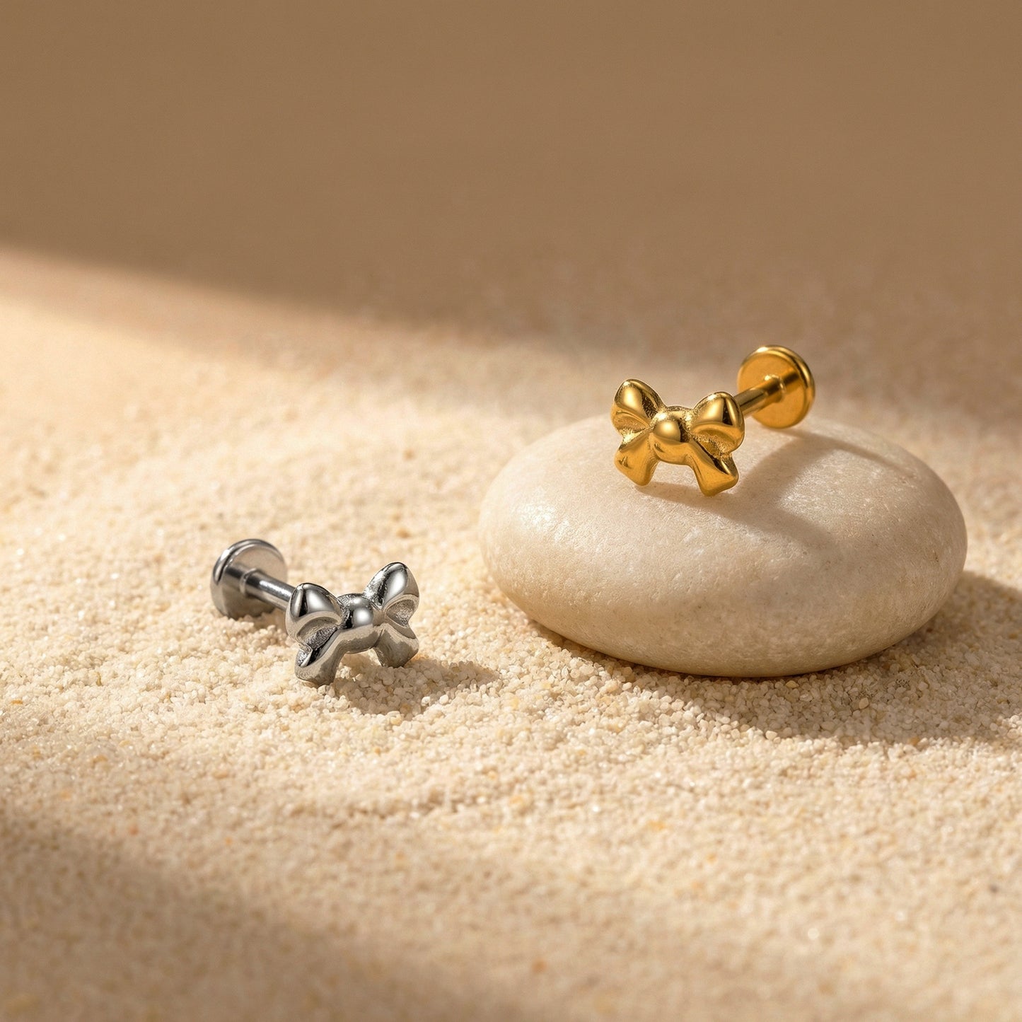 Ribbon Bow Threadless Flat Back Stud