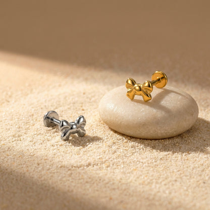 Ribbon Bow Threadless Flat Back Stud