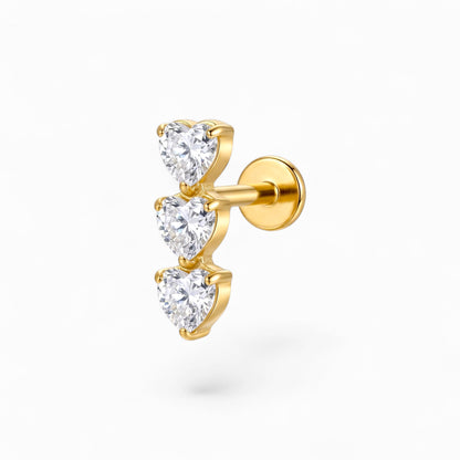 Triple Heart Internally Threaded Flat Back Stud