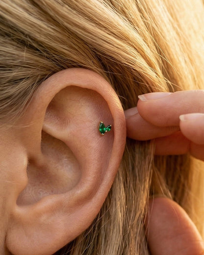 Duo Marquise Emerald Internally Threaded Stud