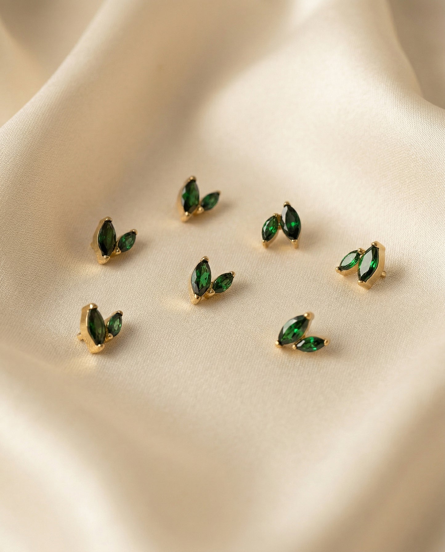 Duo Marquise Emerald Internally Threaded Stud