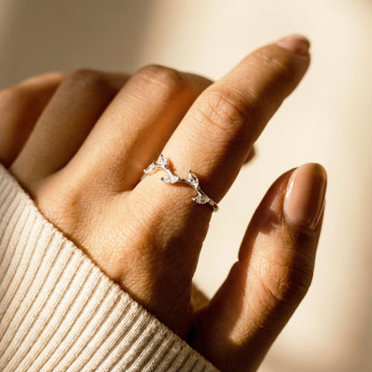 Sparkling Marquise Leaf Open Ring