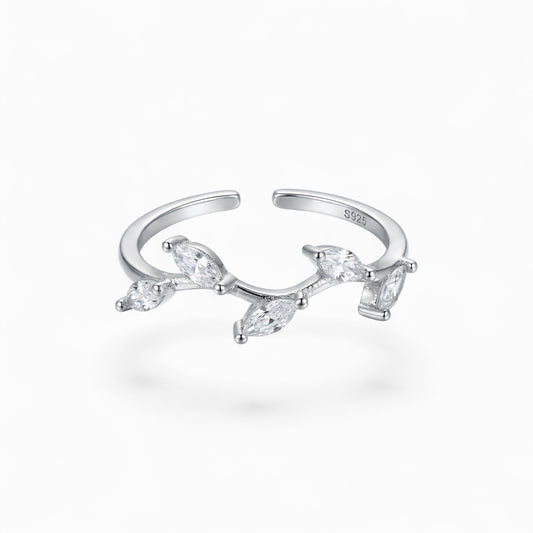 Sparkling Marquise Leaf Open Ring