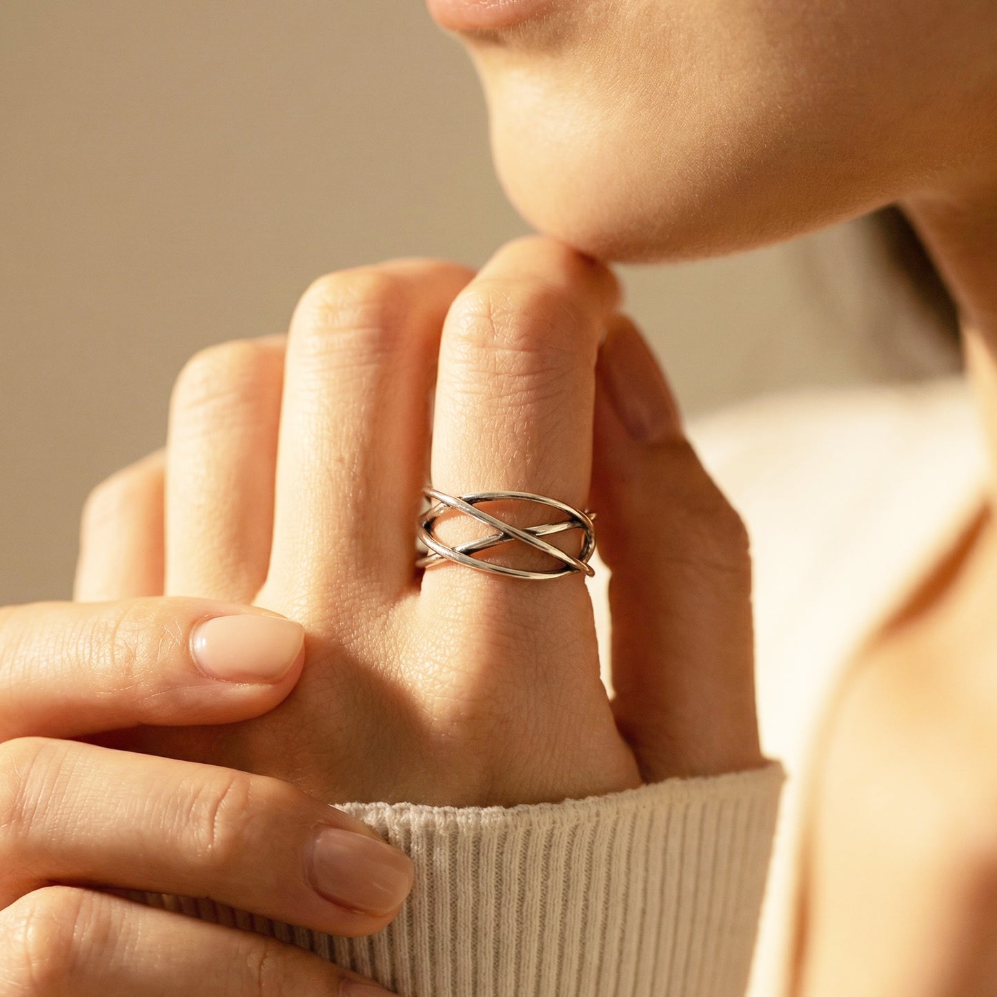 Multi-Layer Crisscross Open Ring in Silver