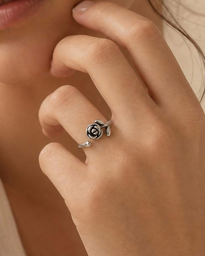 Vintage Rose Adjustable Bypass Ring in Silver